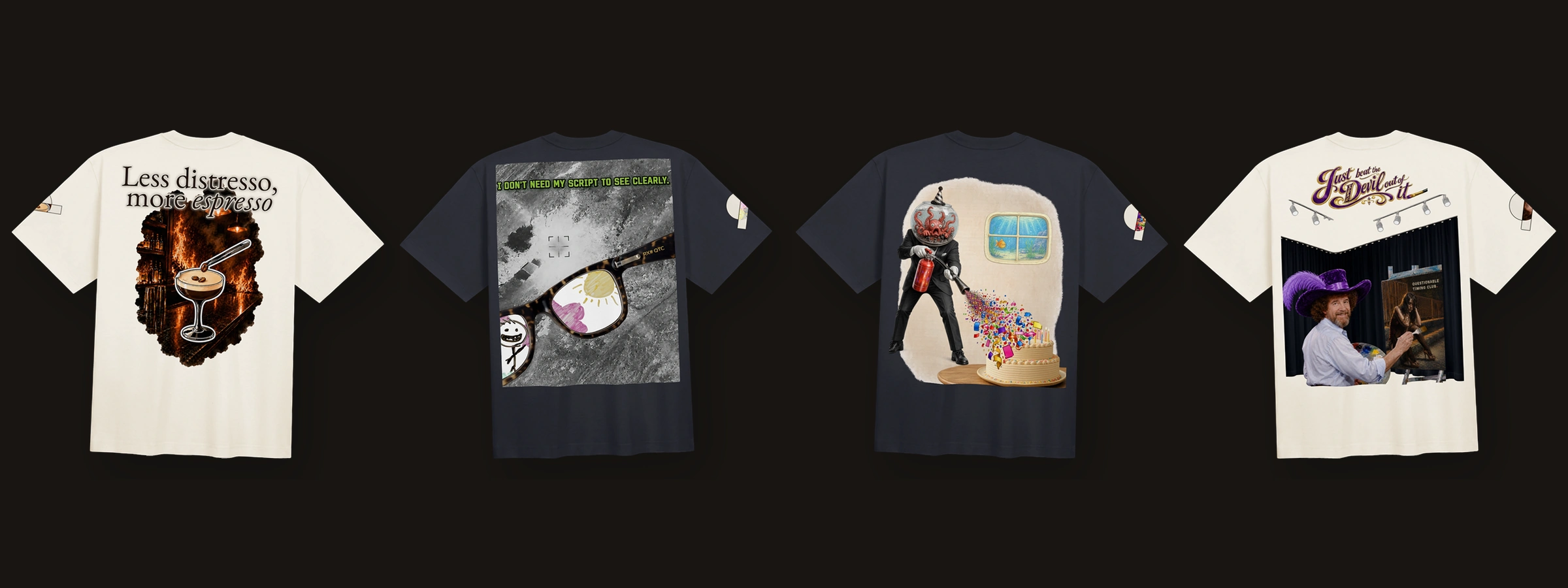 Studio Edition artwork and garment details in a wide arrangement